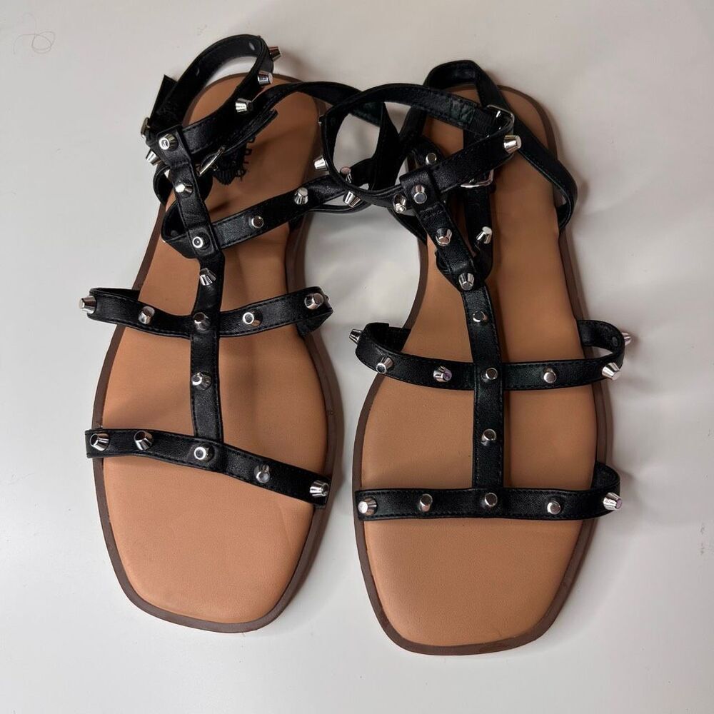 Torrid studded gladiator sandals silver and black ankle strap